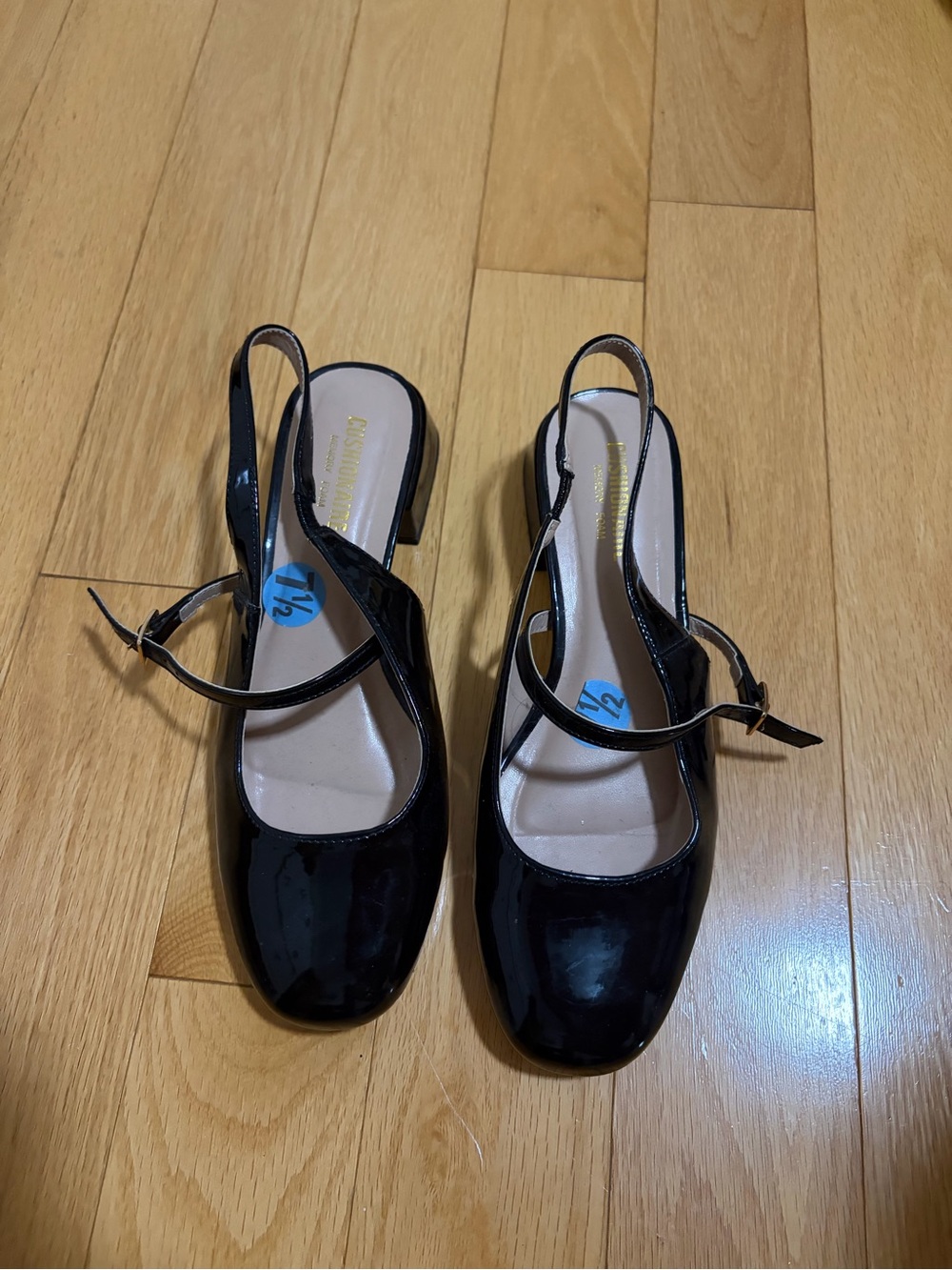 Patent Black Slingback Mary Jane flats with Square Toe